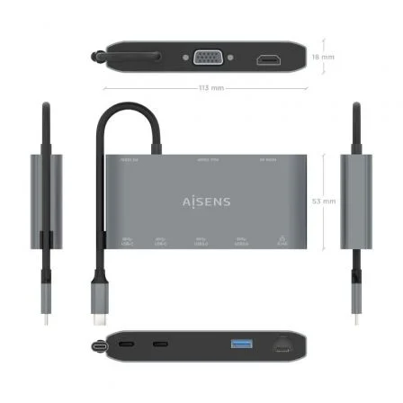 Aisens USB-C Dock 8 en 1 ASUC-8P010-GR Gris